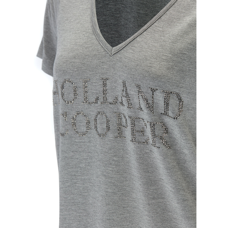 Holland Cooper Diamante Vee Neck Tee - Grey Marl-3
